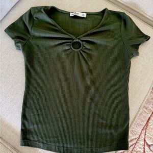 Hollister Olive Ribbed Short Sleeve Top